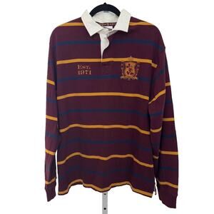 Vintage Walt Disney World Long Sleeve Polo Rugby Style Shirt Men's Large Maroon